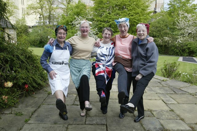 VE Day celebrations at Waterhouse Homes, Halifax, in 2005.  Pictured from the left are, Mary Bassinder, Ann Davis, Ruth Beal, Joan Scott and Jean Jowett.
