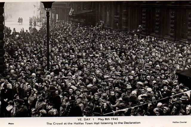 Crowds at VE Day celebrations back in 1945.