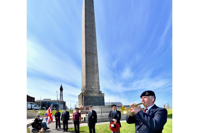 Social distancing measures were observed during the service at Blackpool's war memorial.