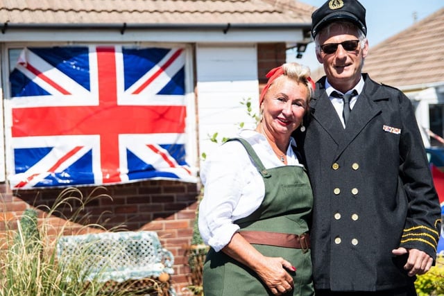 Ann Senfield and Neil Scott got into the spirit of things with authentic WWII-era outfits for their street party in Cleveleys
