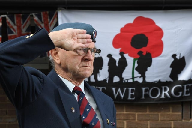 Lest we Forget - Veteran Archie Sullivan, 86, in Penwortham, salutes in honour of the men and women who sacrificed their lives to bring peace to Europe 75 years ago