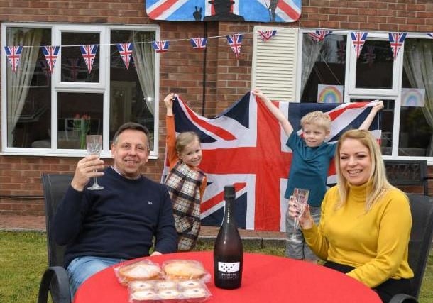 Bradley and Nicola Hollingsworth celebrate VE-Day with their children Elsa and George in Penwortham