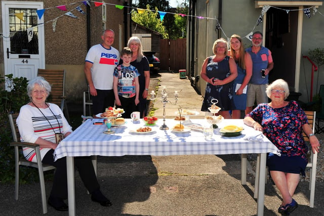 Residents enjoy the VE Day celebrations on Beech Road, Harrogate.
Pictured are the Isherwood Lord family and Robinson Family.