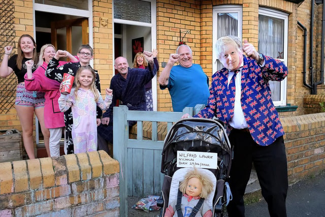 Resident of Mayville Avenue, Nigel Cunningham donned a Boris Johnson face-mask and a Union Jack-decorated jacket and tie to help celebrate clap for the weekly NHS day.

He also pushed Bojo's baby son Wilfred in a pushchair round the Avenye