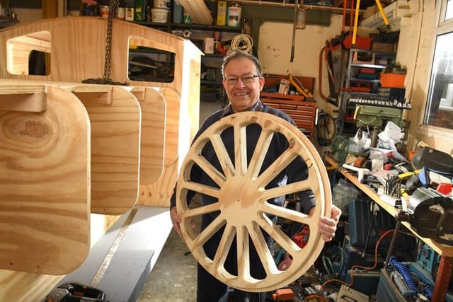 Ken Berry of New Longton is building a 4 metre long wooden steam engine in his garage for his local Methodist church