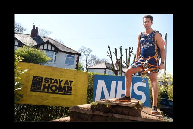 Former Royal Marine and fund-raiser Matthew Disney, also known as RM Disney, is climbing three times the height of Everest, on a step system constructed in his front garden at his Penwortham home