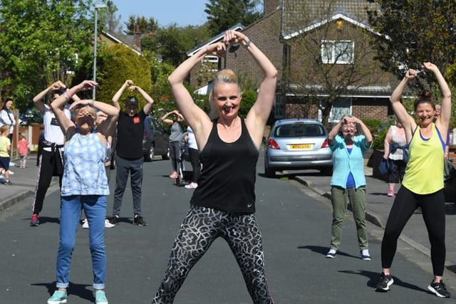 A safe distance zumba class in Elmwood Drive, Penwortham, led by Louise Ross
