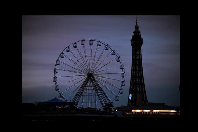 The Big Wheel on Central Pier is lit blue on Thursday night to support the NHS
