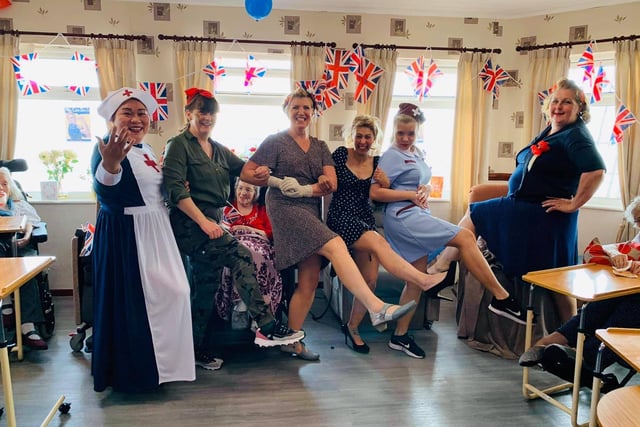 Staff at The Sands care home in Morecambe get into the spirit of VE Day.