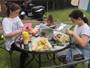 Lin Dewshurst is going through lockdown with her granddaughters, Angel, Tonilea and Gyspy-May who were roped into peeling some vegetables.