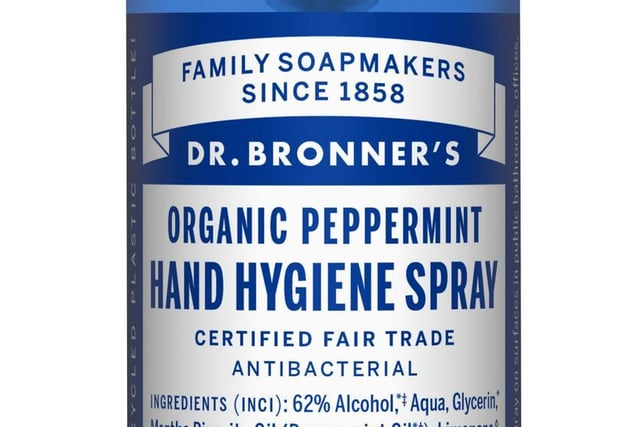 Dr. Bronners Peppermint Organic Hand Hygiene Spray, 5.25, at www.drbronner.co.uk