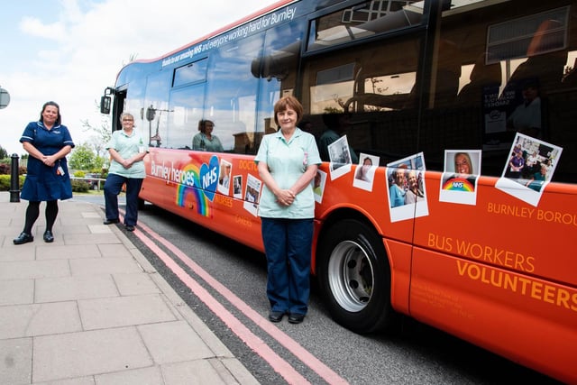 Some of the NHS staff from Burnley General Hospital who have been featured on the special bus.