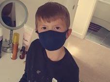 Six-year-old Max made himself a facemask with an old sock and it looks the part!