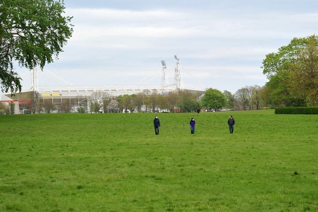 With Deepdale laying silent behind them, these three friends enjoyed walking along the green expanse of Moor Park whilst social distancing yesterday (Wednesday, May 13)