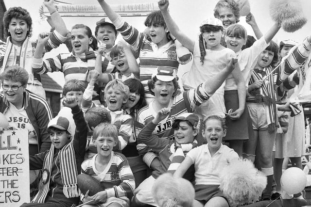 Wigan Rugby League Club fans at Springview Carnival on the weekend of May 25th and 26th 1985.