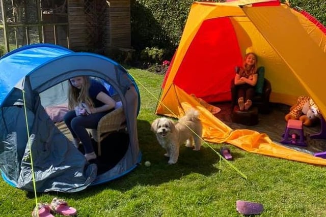 Camping out - New Longton mum-of-two Julie Brogden transformed her garden into a camp site for daughters Freya, 8 (left) and Layla, 5