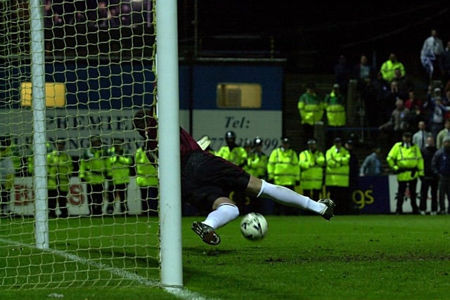PNE keeper David Lucas plunges to his left to save a penalty in the shoot-out