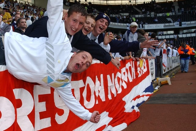 These PNE fans show their support ahead of the play-off semi-final second leg at Derby
