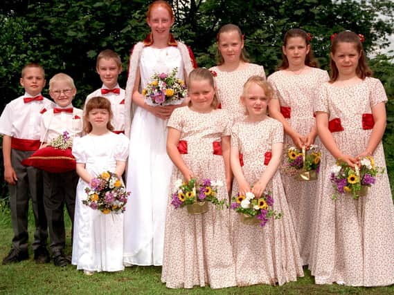 Catterall Gala queen Joanne Hems, 12, with her retinue in 1999