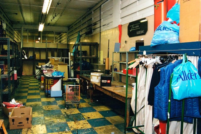 The display office. A rack of protective clothing can be seen in the foreground. On the wall on the right is a sign saying 'Lewis's Leeds' - the previous owners of the store who had occupied it from it's opening in 1932 until 1991.