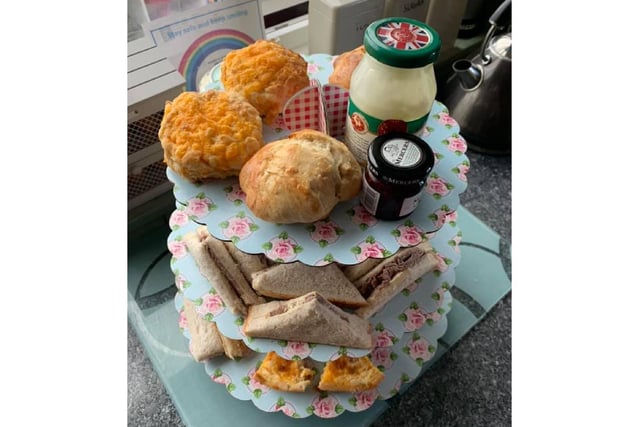 Michelle Wells said: "Afternoon tea made by my self and our daughter Leia. For our 10th wedding anniversary. On VE Day."