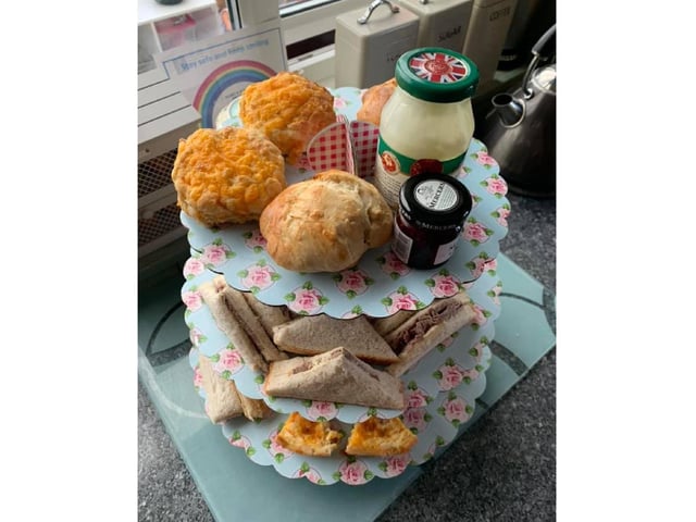 Michelle Wells said: "Afternoon tea made by my self and our daughter Leia. For our 10th wedding anniversary. On VE Day."