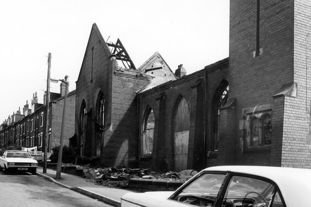 The former Ashley Road Methodist Church which had been recently used as a furniture warehouse. The damage is thought to have been caused by a fire and the building had to be demolished.