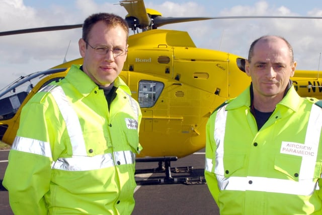 Blackpool Air Ambulance crew members Dave Suart (left) and Justin Mawtus who helped with the rescue on the derailed train in Cumbria.