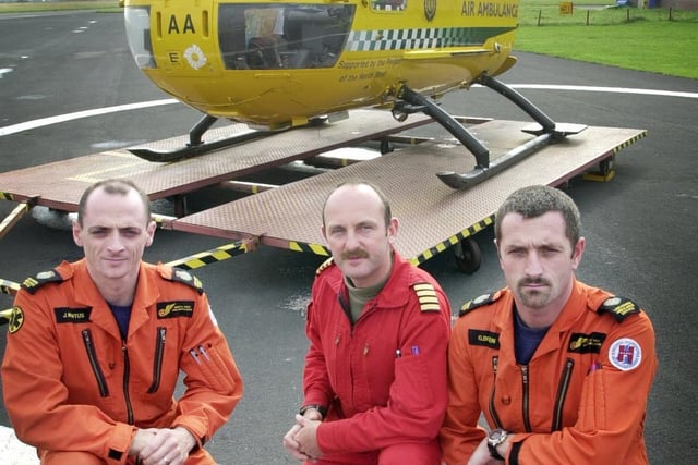 North West Air Ambulance crew at Blackpool airport. L-R Justin Mawtus Neil Airey and Graham Bowen