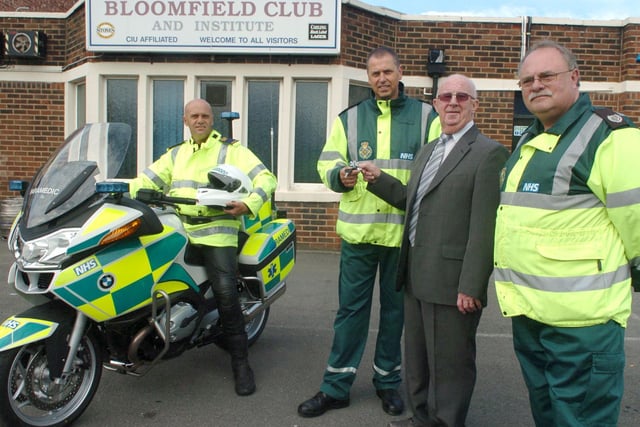 Bloomfield Club in Blackpool presents a new BMW motorbike to the North West Air Ambulance Service in 2007. PicturedL Steve Norton, David Rigby, Bloomfield Club secretary Norman Harrop and Graham Curry.
