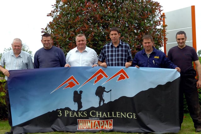 Colin Sigsworth, Andrew Stevens, Steve Campbell, Alan Rimmer, Phil Owen and Simon Thomas from Huntapac in Tarleton before the three peaks challenge to raise money for North West Air Ambulance