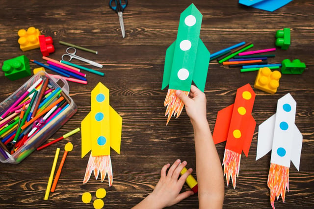 Let little ones raid the paper and plastic recycling and build rockets which can be painted in brilliant colours. You can even make one into a rucksack by adding string or ribbon for straps.
