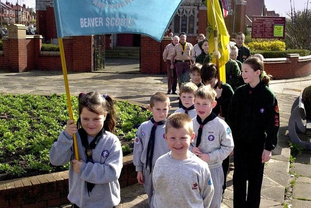 Danny Barron (6) and Yazmin Anderson (7 )lead the 60th anniversary parade of the 40th Blackpool Scouts, at Whitegate Drive Baptist Church, Blackpool.