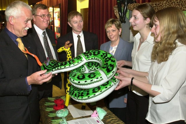 The Presentation Evening of The Fylde Area Board of Young Enterprise was held at the Marine Hall, Fleetwood. Pictured looking at one of the products, on the Montgomery High School stand, are from left, Dave Barker, Eric Downes, judges-Chris Lee and Gwyneth Hunt, Heather Lawton and Angela Haworth