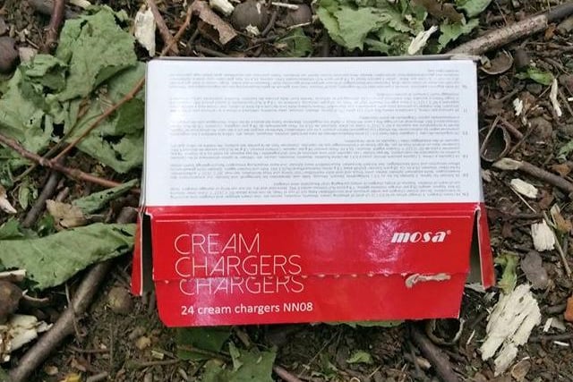 A box of laughing gas canisters.