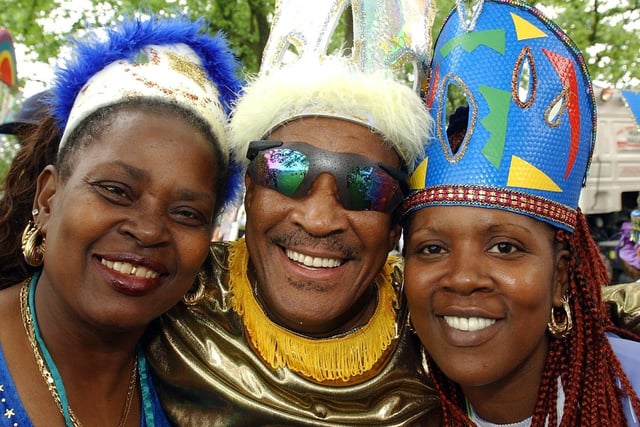 From left, Mary Pond, Phil and Steph Pond, during the Caribbean Carnival as it makes its way from the start at Moor Park Avenue in Preston