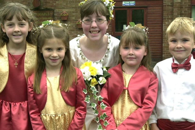 St Michaels Church Rose Queen Heather Reid, 13, with her retinue at Kirkham and Wesham Club Day (left to right) Jennifer Malings seven, Hannah Bates six, Paige Taylor six, Benjamin Taylor seven
