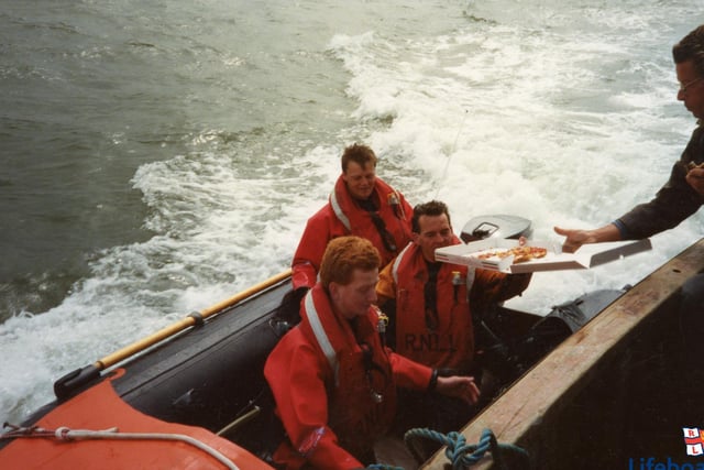 Sailpast 30 years ago. Pictured on board lifeboat D-298 are Dave Billington, David Eccles and Chris Merrall.