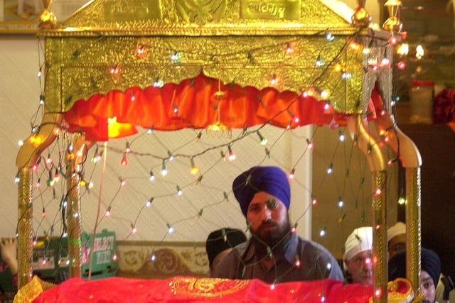 The Granthi in the Sikh festival of Vaisakhi at the Guru Nanak Gurdwara Temple in Preston in 2003
