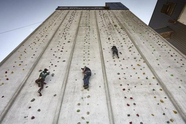 Brighouse is home to the UK's tallest outside climbing wall, ROKTFACE. The wall at the ROKT centre is  36m tall - or 118ft and is located on the former Sugdens Flour Silo.