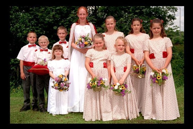 Gala queen, Joanne Hems,12, with her retinue at Catterall gala in 1999.