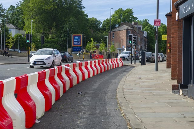 The barriers along Harrogate Road are 150 metres.