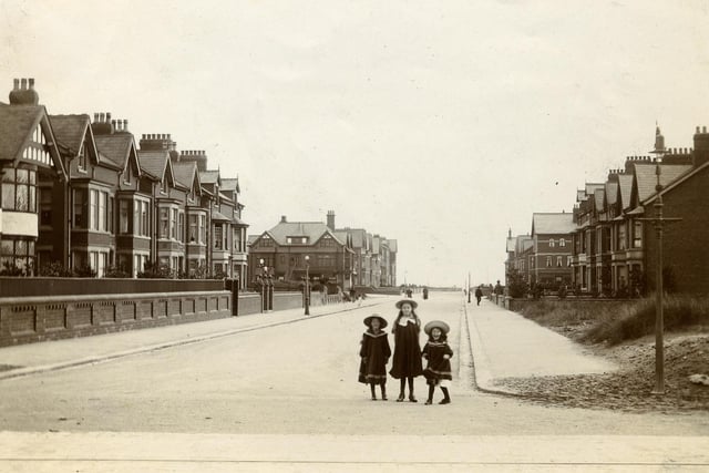 Pictured in the late 1895, these three little girls were standing in Derbe Road, at it's junction with Clifton Drive South, soon after houses were built there. The recently laid tramlines can be seen in the foreground but it wasn't until 1897 that the trams ran from St Annes to Lytham.