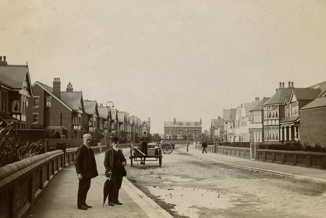 Although this area of St Annes was a prosperous residential area York Road was still unmade when this photograph was taken looking towards St Andrews Road South in the 1890s.