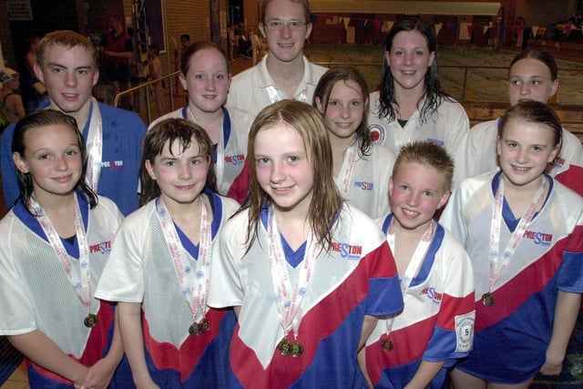 Preston Swimming Club members who competed in the Northern Counties Championships, including Laura Shaw, front centre, who picked up three gold medals