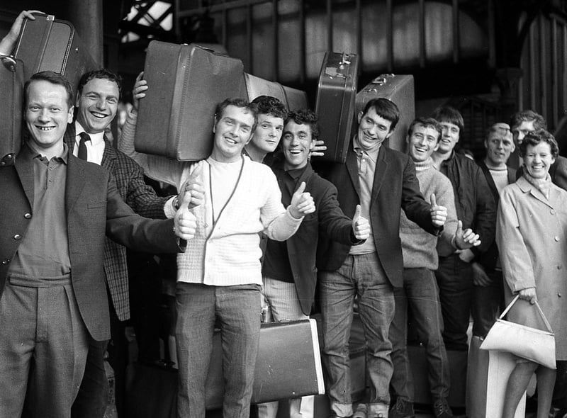 Wiganers get ready to board trains to the seaside during the annual wakes weeks holiday, July 1969.