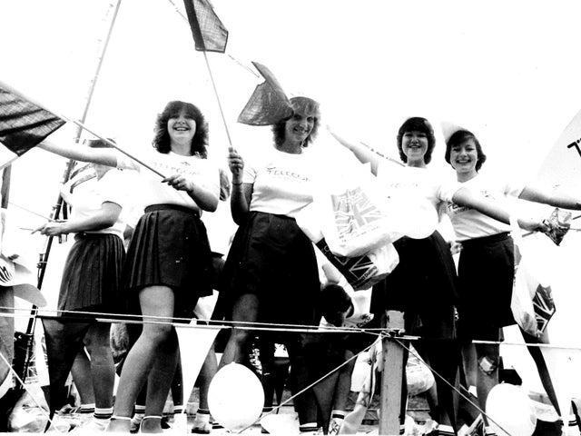 June 1982 and enjoying the parade are these girls on the British Telecom float.
