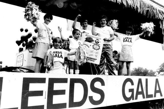 The Leeds Gala float. Lining the side, from left, Maxine Walker, 11, Samantha Parkin, 16, Scott Banks, 11, Mark Metcalf, 12, Tracey Walker, 13 and at the front Steven Cross, six.