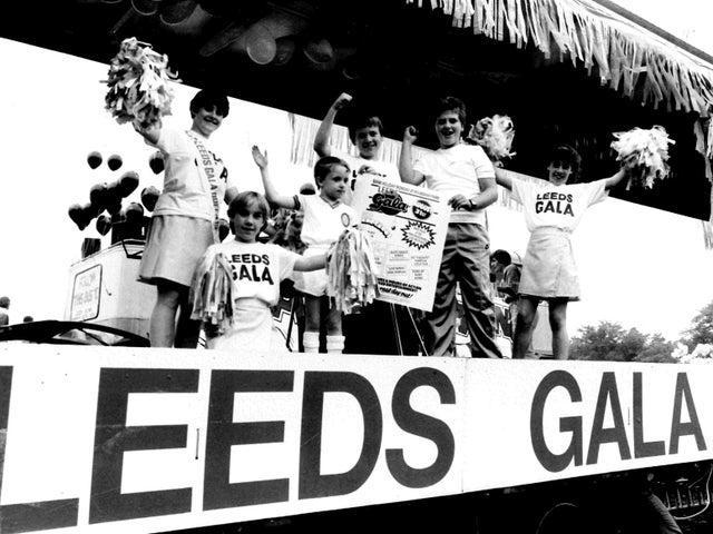 The Leeds Gala float in June 1987. Lining the side, from left, Maxine Walker, 11, Samantha Parkin, 16, Scott Banks, 11, Mark Metcalf, 12, Tracey Walker, 13 and at the front Steven Cross, six.