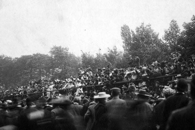 Queen Victoria's Diamond Jubilee celebration in Roundhay Park. This view shows the crowd assembled around the arena.